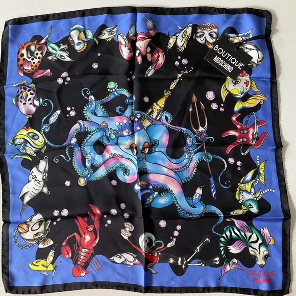Moschino Accessories - NWT Moschino Boutique Ocean Square Silk Scarf